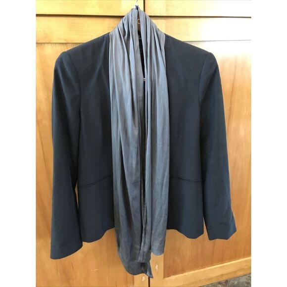 Rag & Bone Kato Silk Draped Scarf Blazer Women 10 Lined Buttons Black Pockets - Picture 2 of 15
